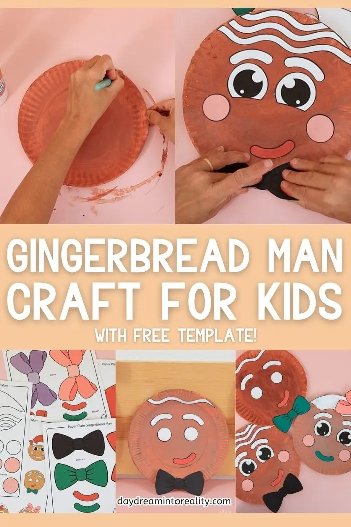 gingerbread man craft for kids with paper plate - Pinterest image