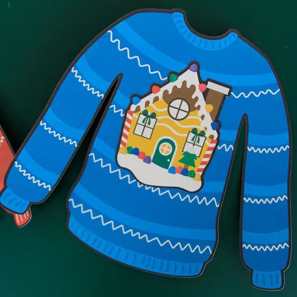 paper ugly sweater with gingerbread house