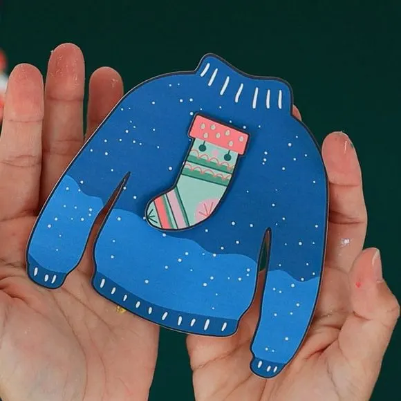 Paper ugly sweater crafts - blue with stocking