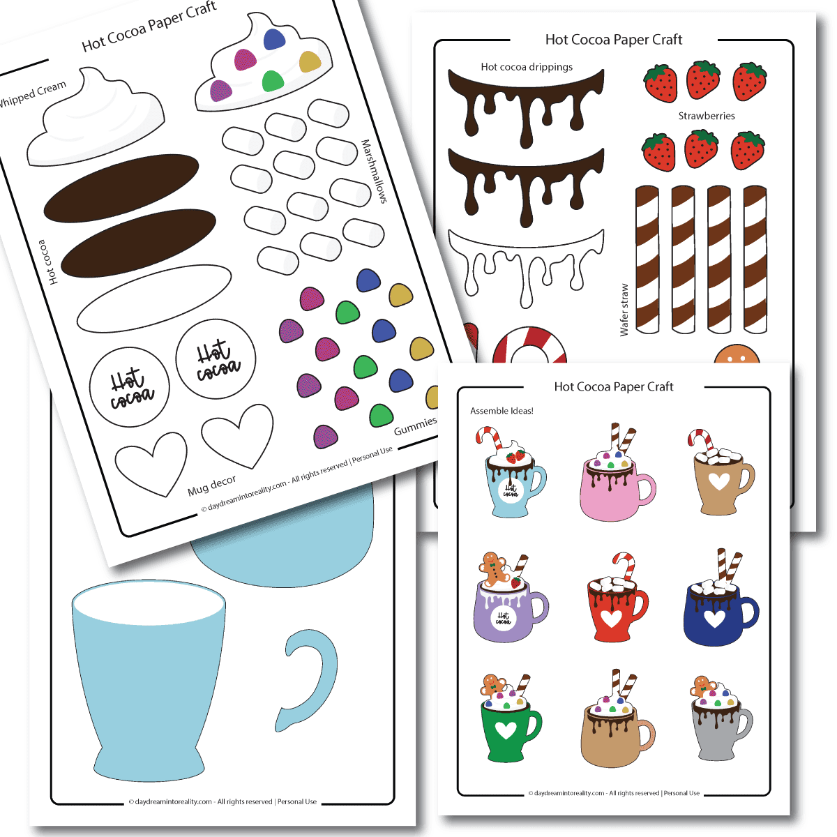 template paper hot cocoa craft for kids in color