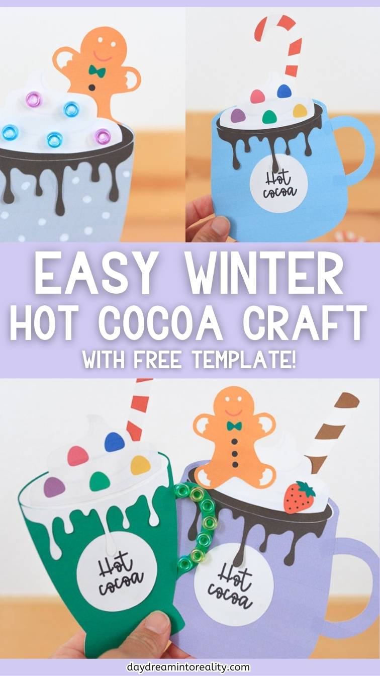 Pinterest image: paper hot cocoa craft for kids.