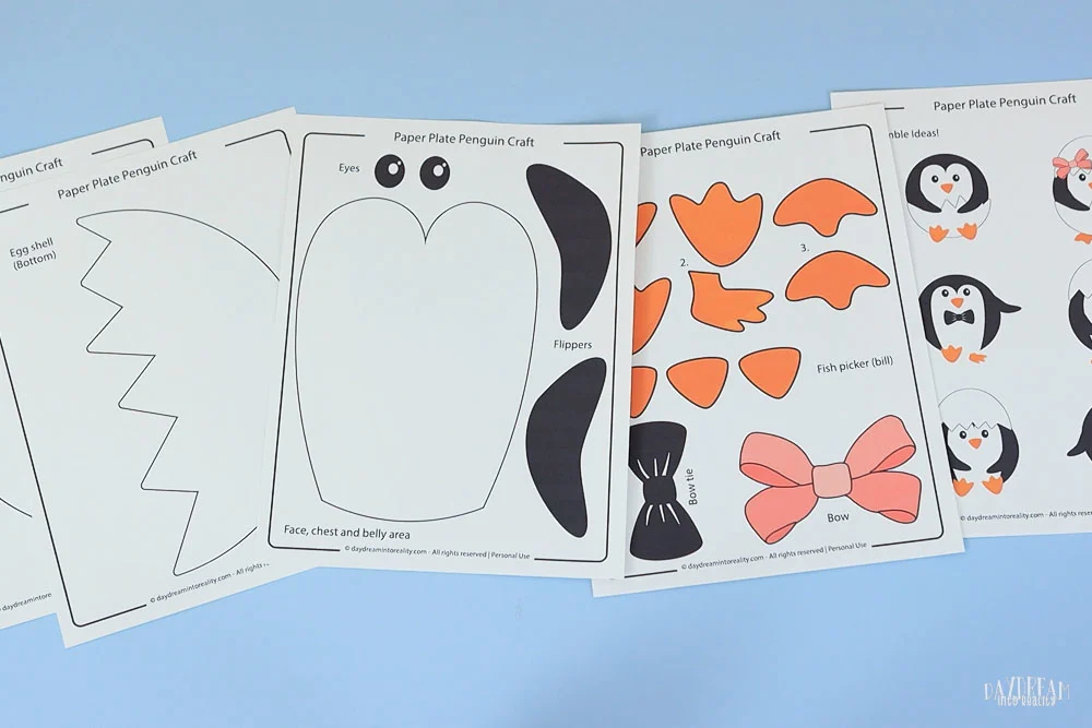 printed template of penguin craft