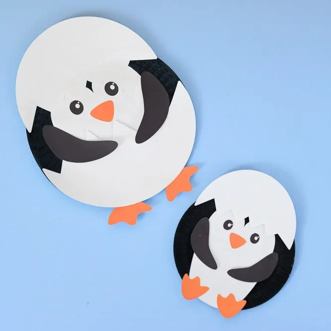 different paper plate sizes for making a hatching penguin