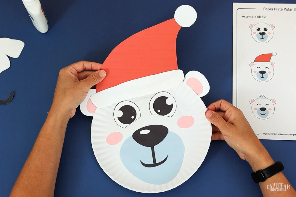 polar bear craft with Santa hat.