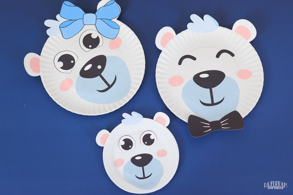 polar bears made with paper plates (mom, dad and baby)