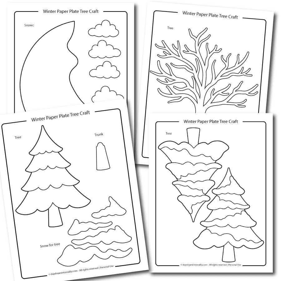 paper plate winter tree craft template for coloring.