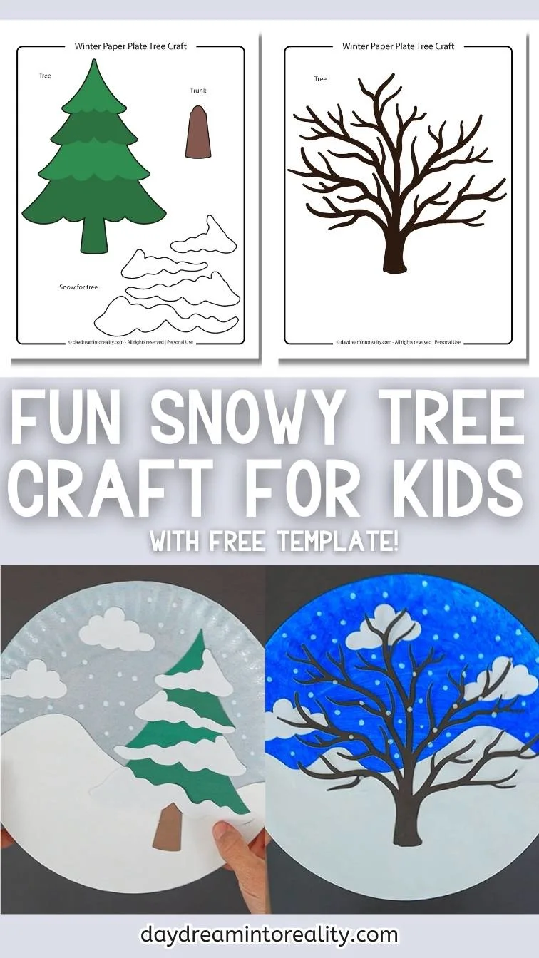 paper plate winter tree craft for kids - Pinterest image