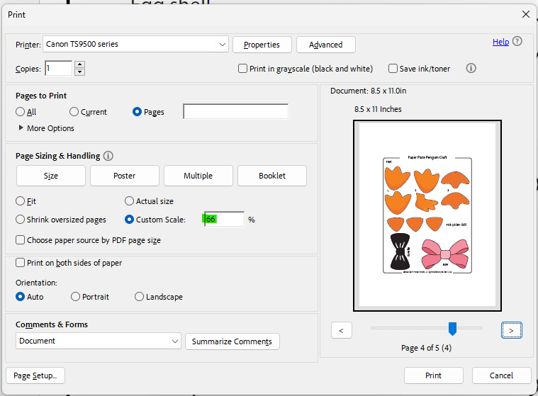 printing settings for making a smaller craft