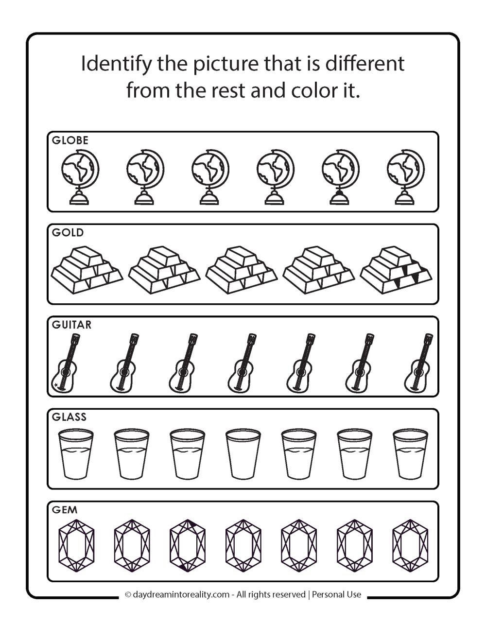 Letter G - Identify the different illustration (all words start with g) 2