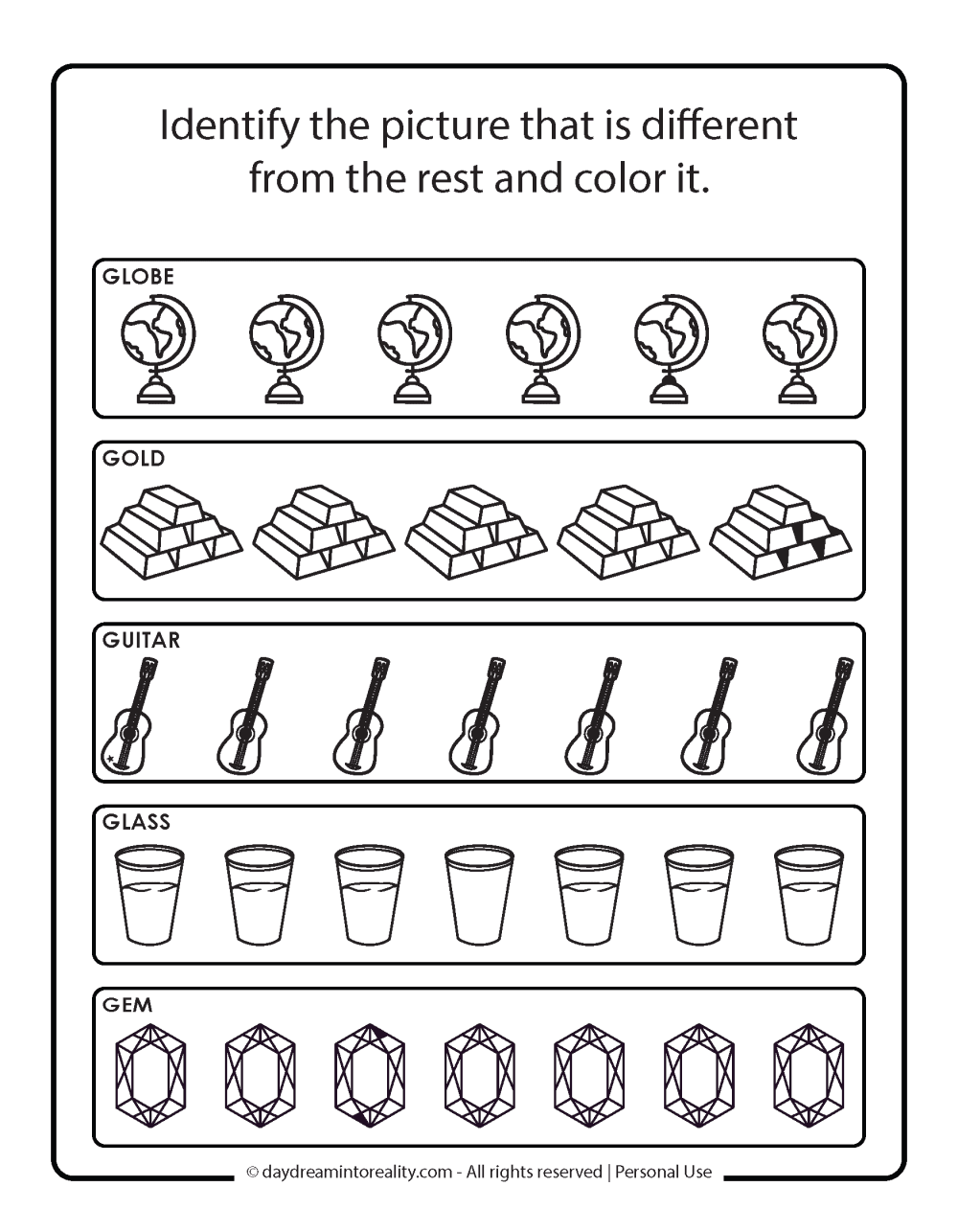 Letter G - Identify the different illustration (all words start with g) 2