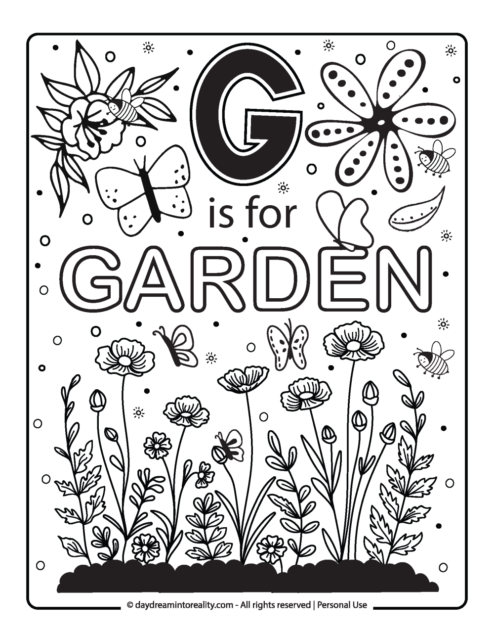 Letter G - G is for garden coloring page.