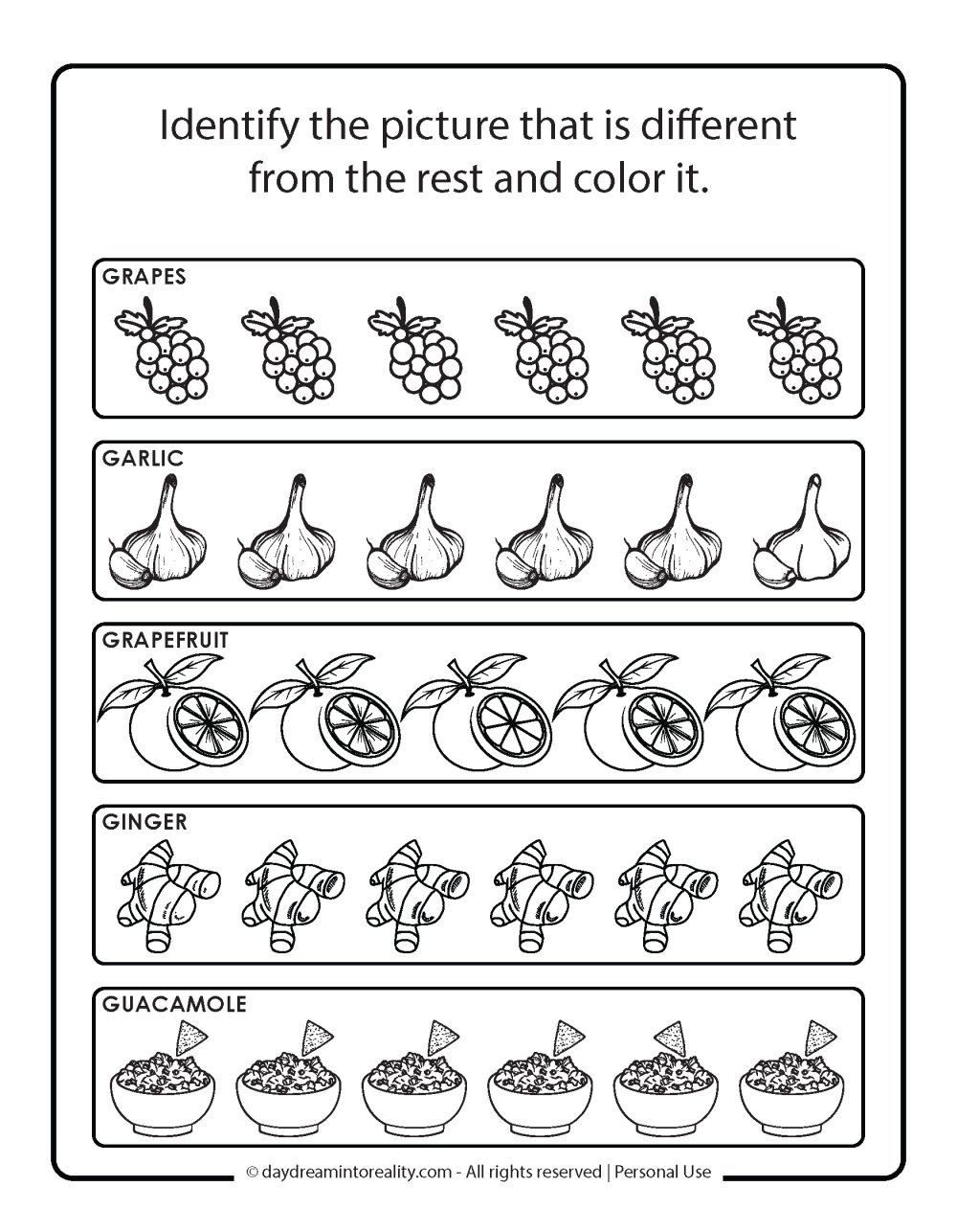 Letter G - Identify the different illustration (all words start with g) 3