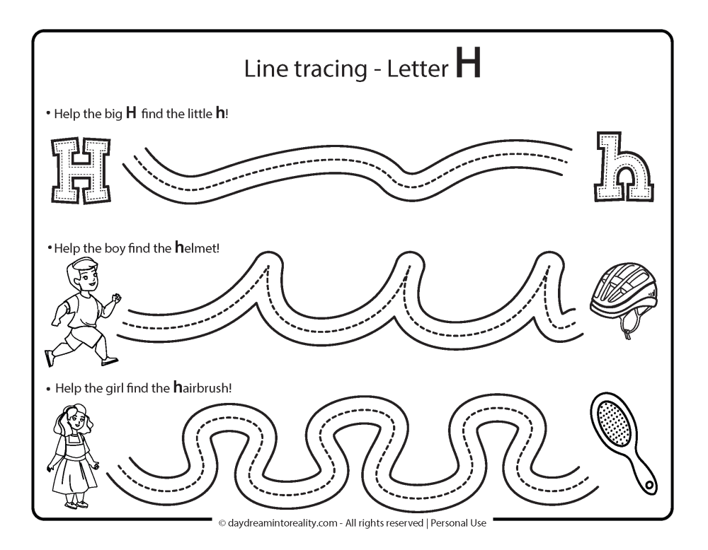 Letter H Free PDF Printable - line tracing 3