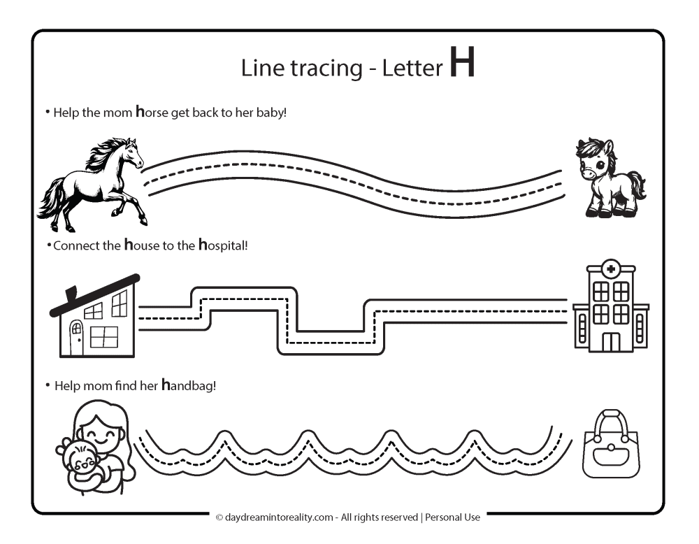 Letter H Free PDF Printable - line tracing 1