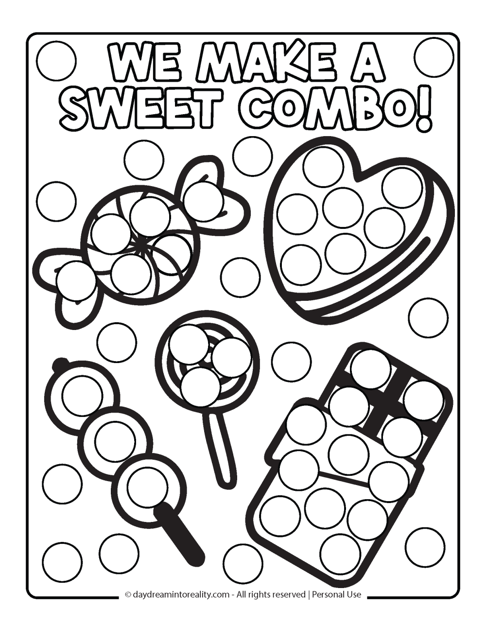 Valentine's Day Dot Marker Page - We make a sweet combo with candy