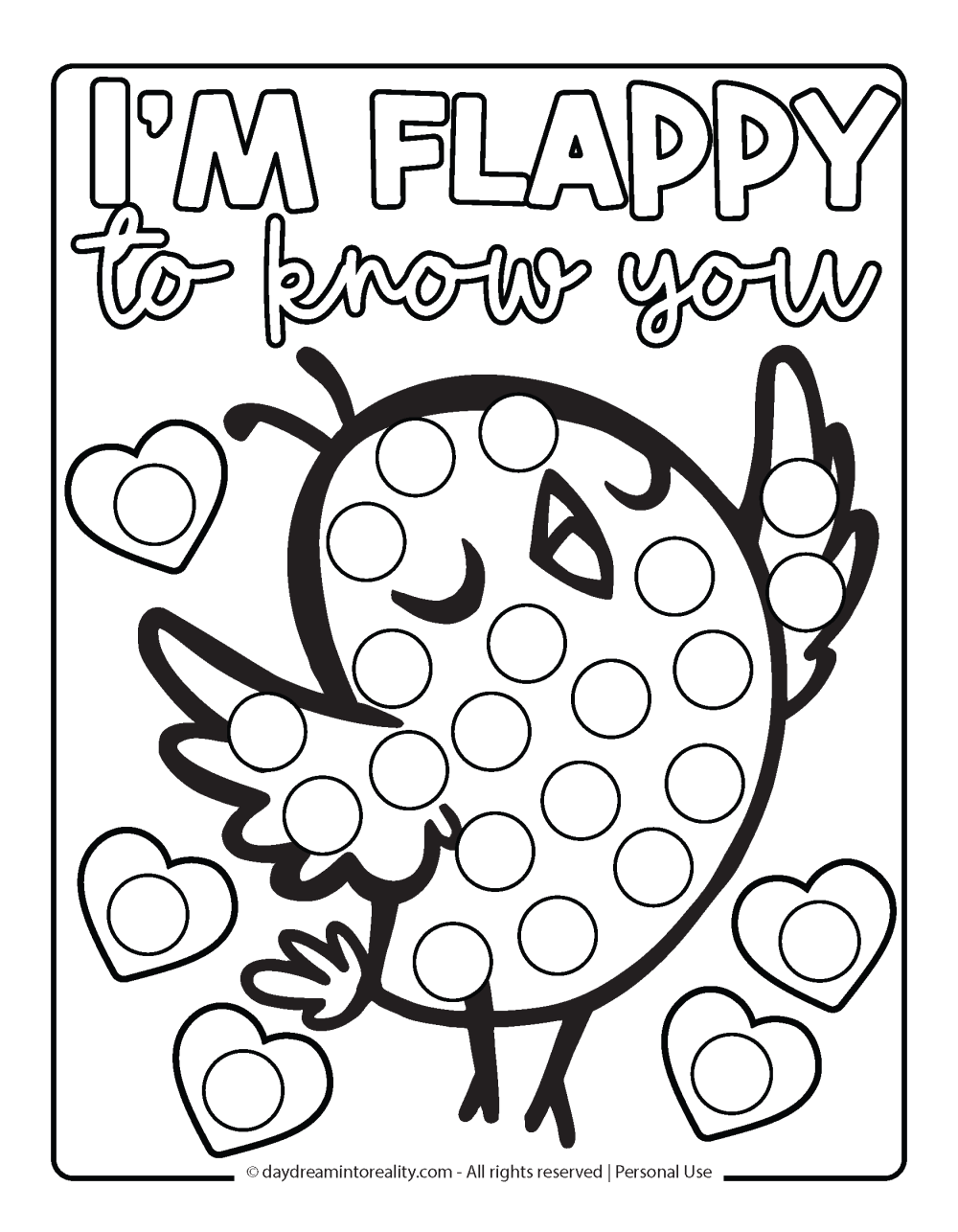 Valentine's Day Dot Marker Page - I'm flappy to know you (pun)