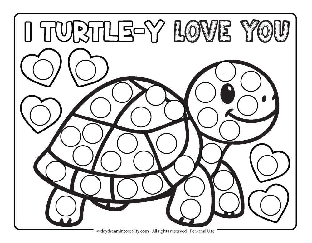 Valentine's Day Dot Marker Page - I turtle-y love you (pun)