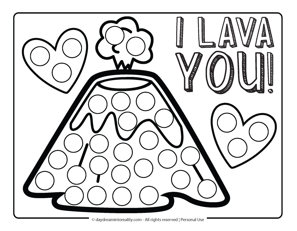 Valentine's Day Dot Marker Page - I lava you! (pun)