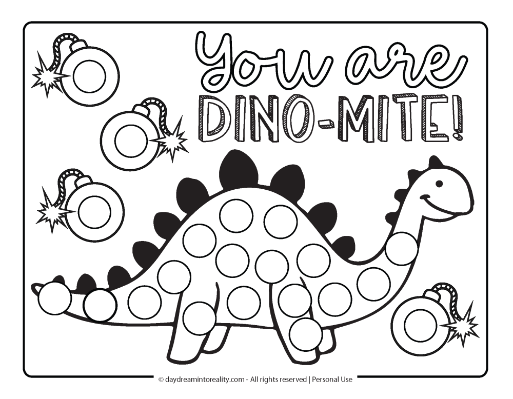 Valentine's Day Dot Marker Page - You are dino-mite! (pun)