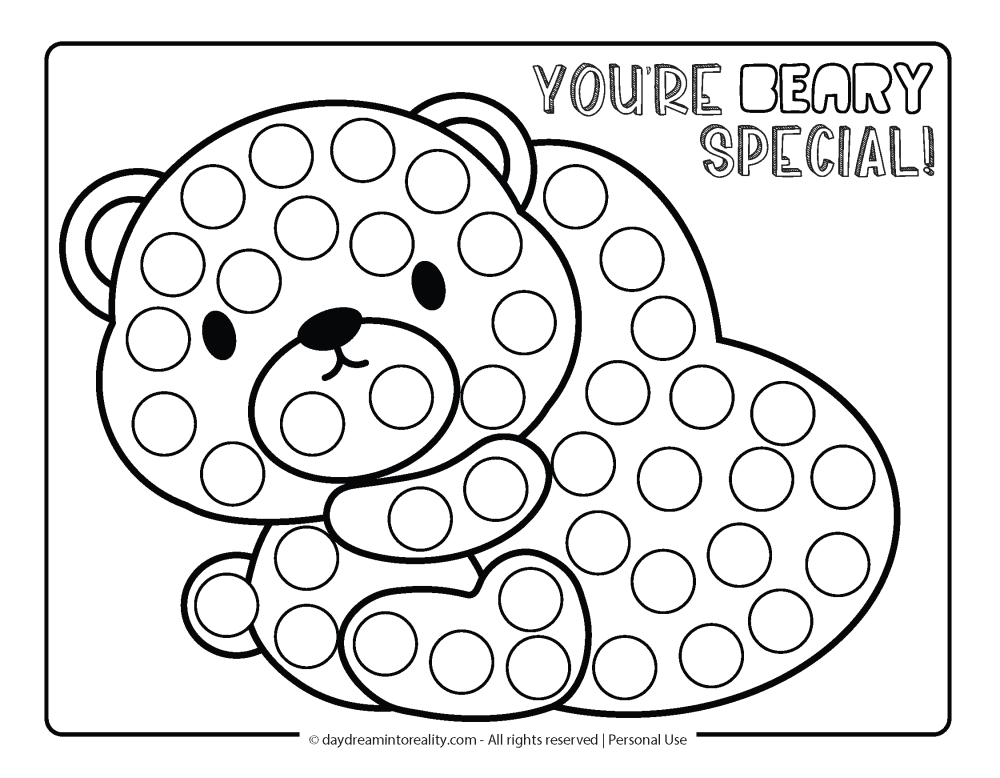 Valentine's Day Dot Marker Page - You're beary special! (pun)