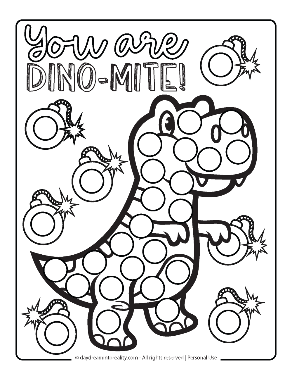 Valentine's Day Dot Marker Page - You are Dino-Mite with T-rex (pun)