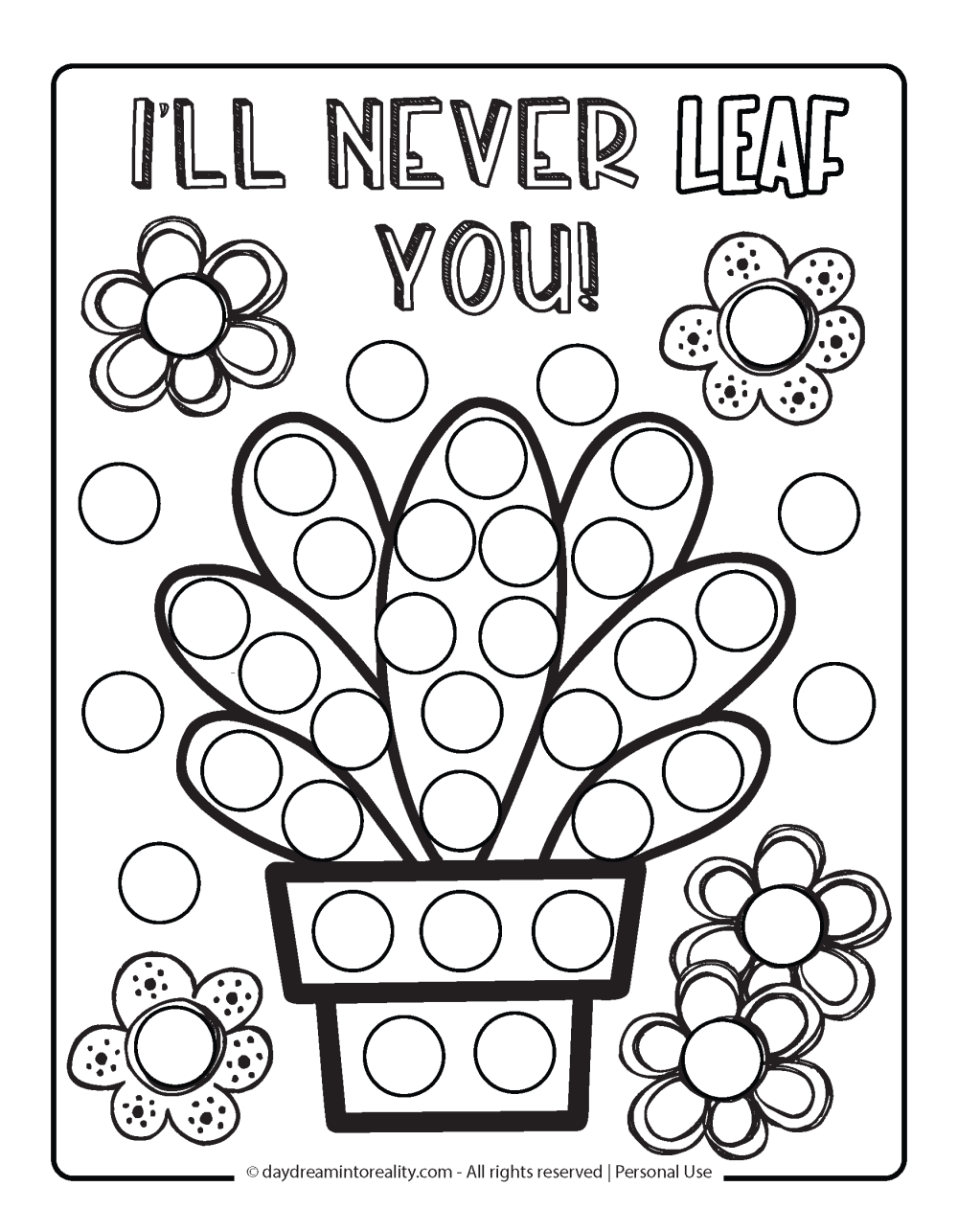 Valentine's Day Dot Marker Page - I'll never leaf you! (pun)