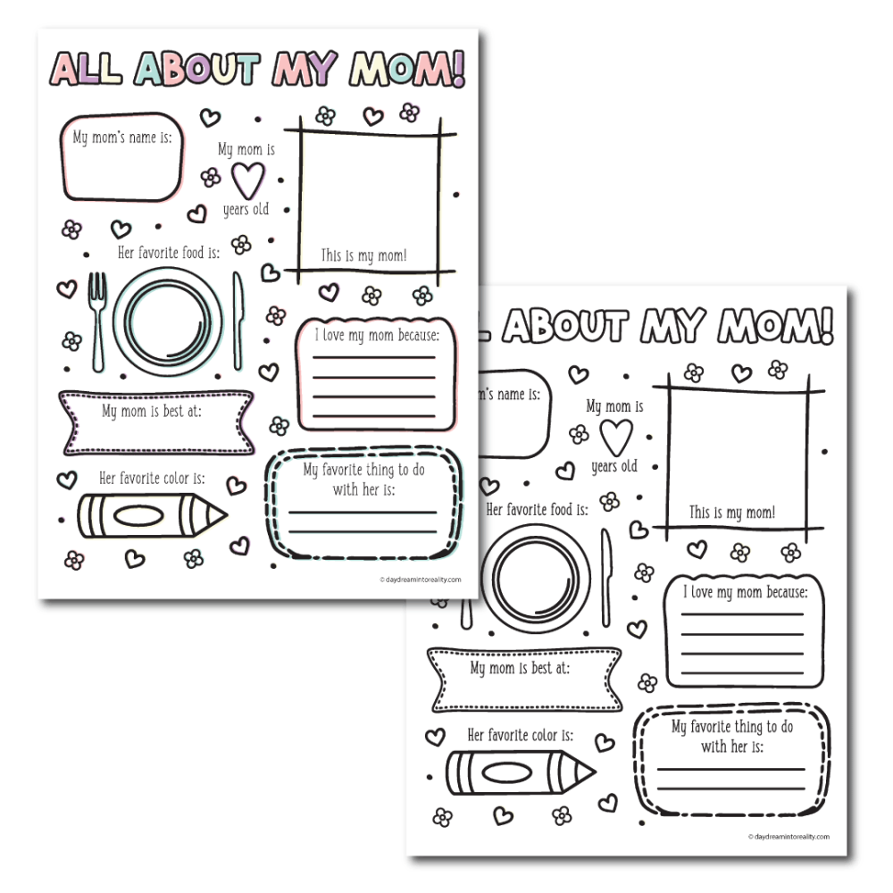 all about my mom for preschoolers and small children free printable