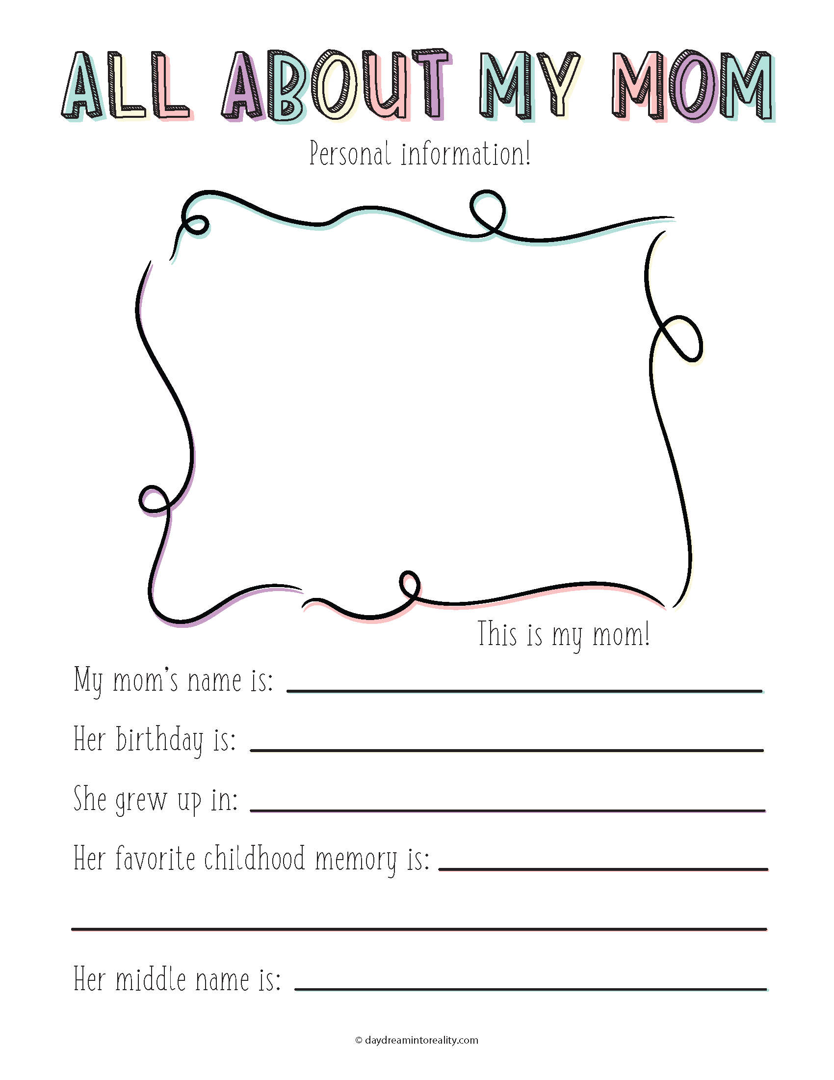 all about mom for big kids and teens free printable.