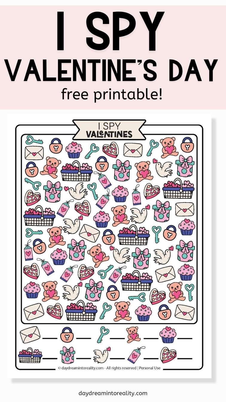 Valentine's Day I SPY Free Printable - Pinterest Image 3