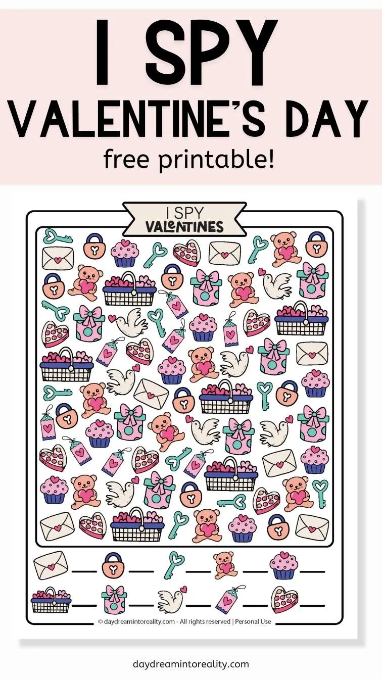 Valentine's Day I SPY Free Printable - Pinterest Image 3