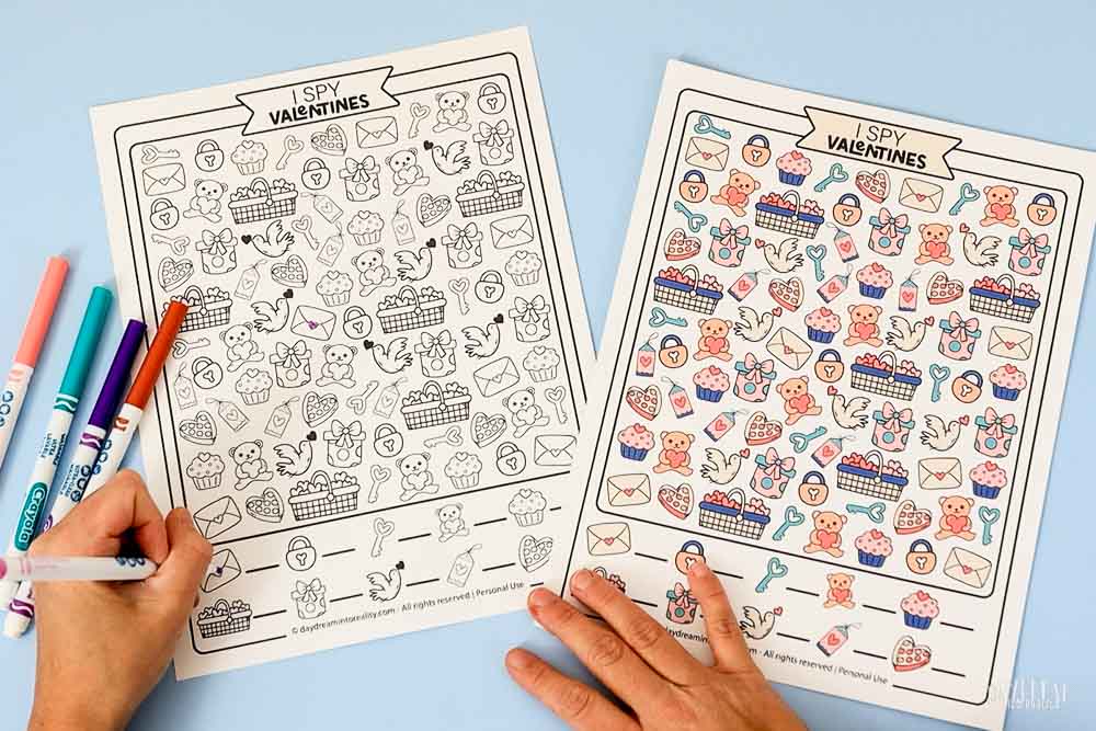 Coloring I SPY Printable for Valentine's Day.