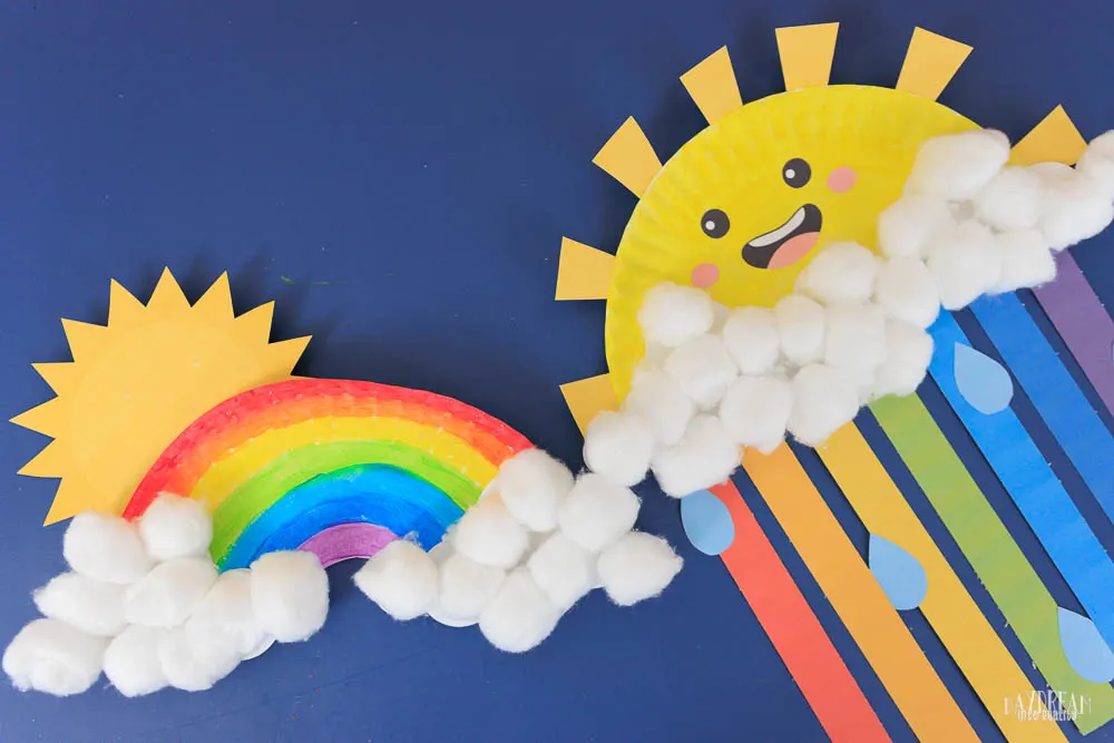 two different rainbows made with paper plates.