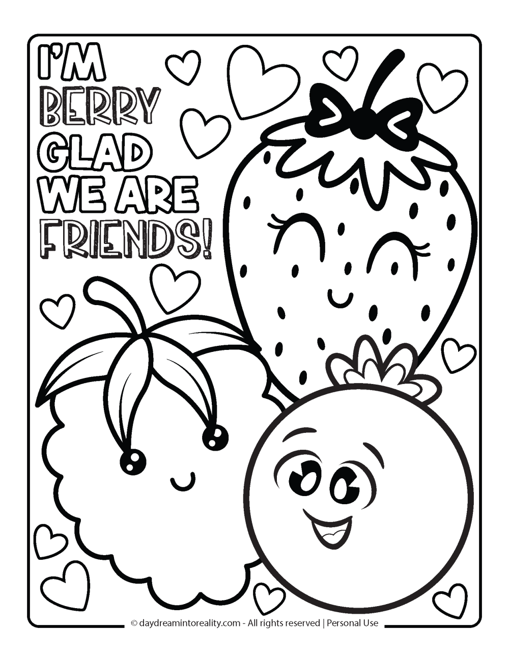 Valentines Day Coloring Page - I'm berry glad we are friends!