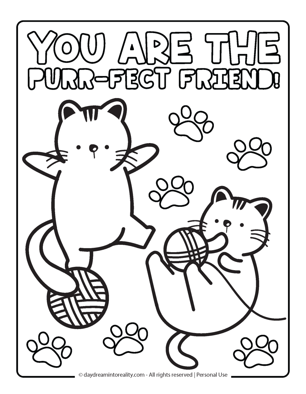 Valentines Day Coloring Page - You are the purr-fect friend!