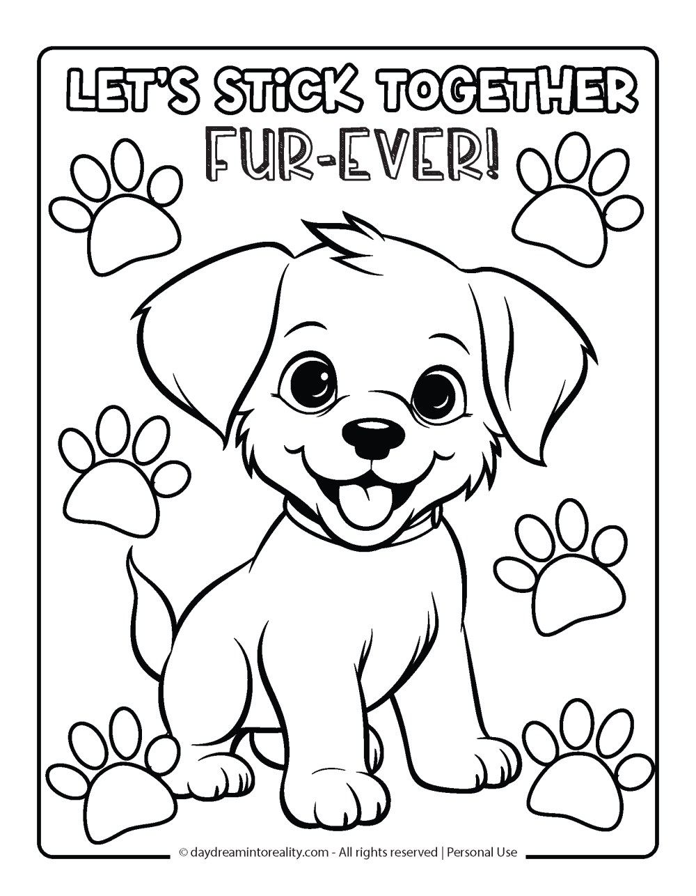 Valentines Day Coloring Page - Let's stick together fur-ever!