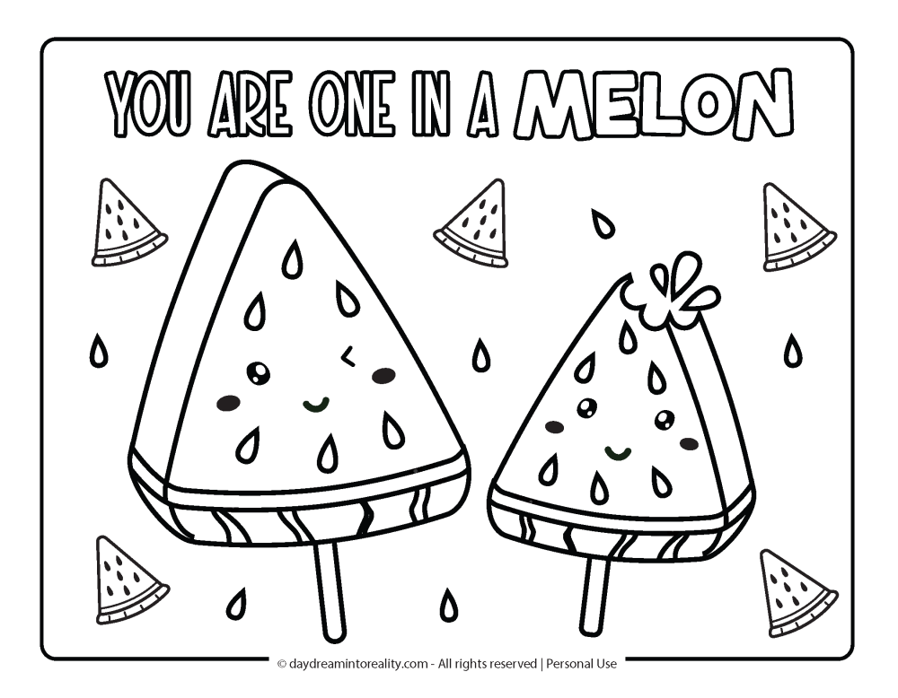 Valentines Day Coloring Page - You are one in a melon!