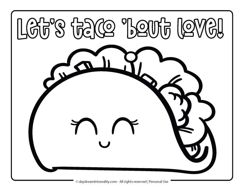 Valentines Day Coloring Page - Let's taco 'bout love!