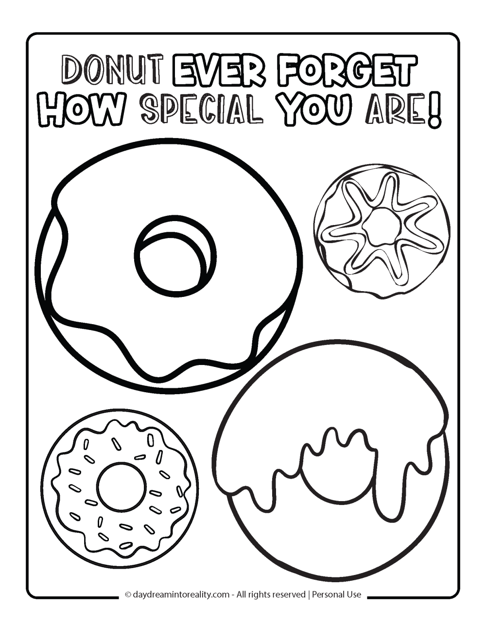 Valentines Day Coloring Page - Donut ever forger how special you are!