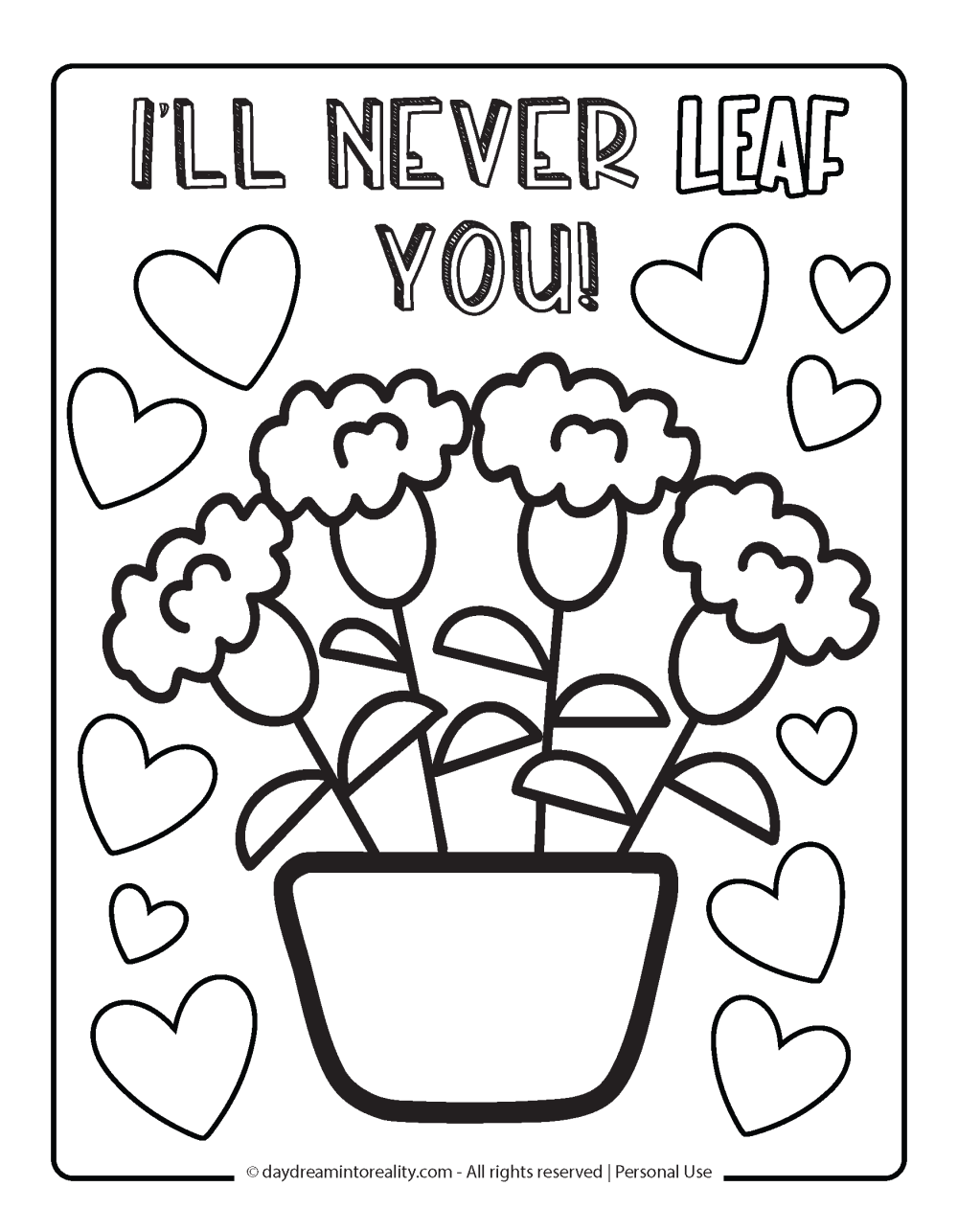 Valentines Day Coloring Page - I'll never leaf you!