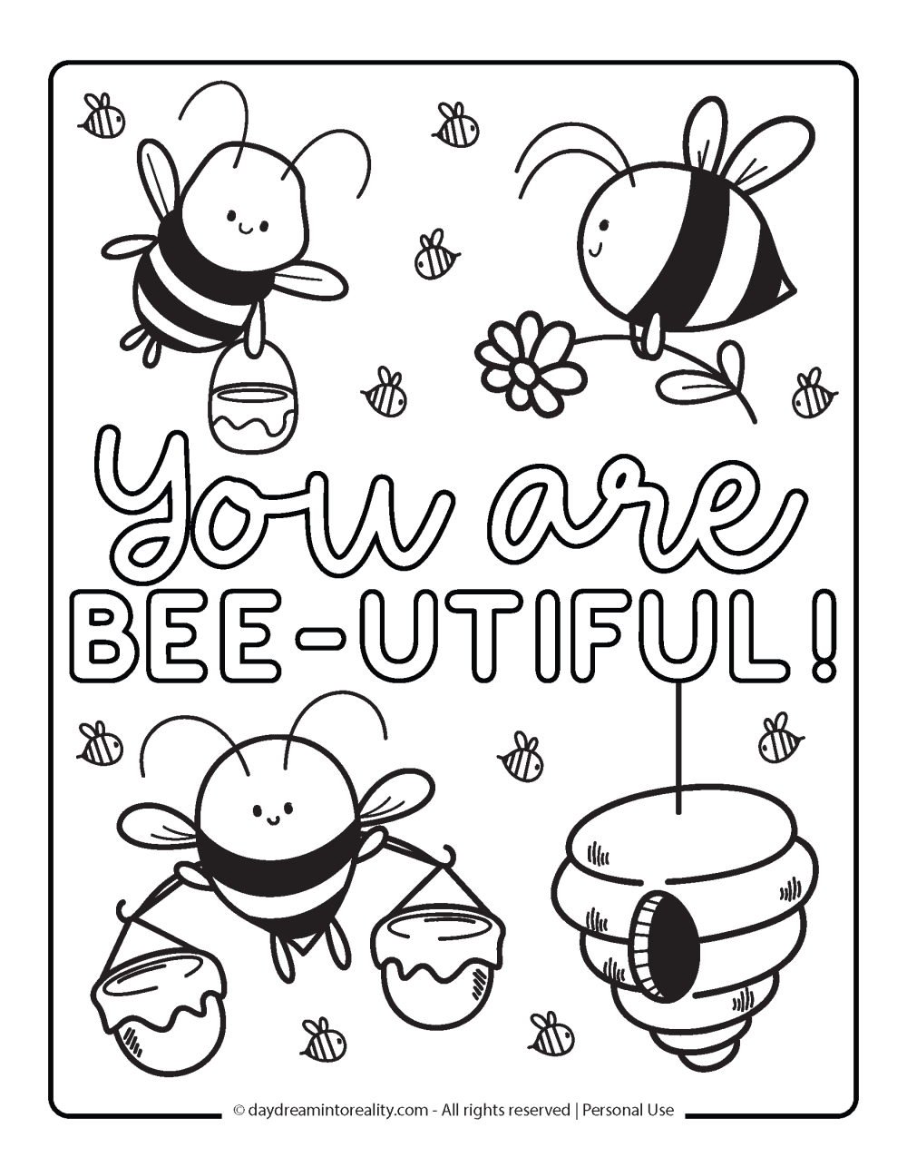 Valentines Day Coloring Page - You're bee-utiful