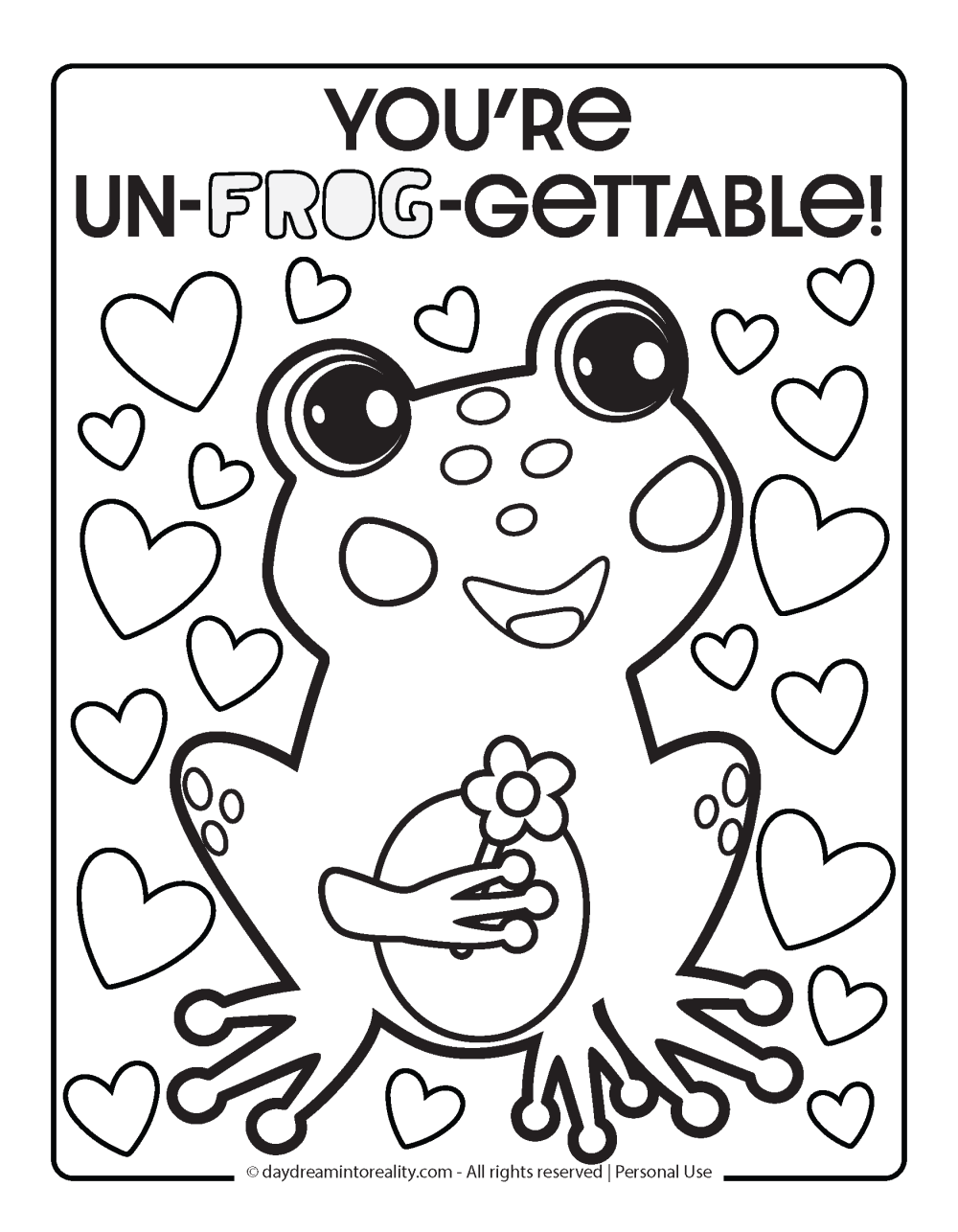 Valentines Day Coloring Page - You are un-frog-gettable