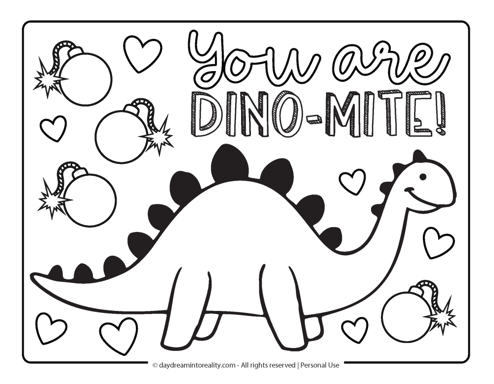 Valentines Day Coloring Page - Long neck you are dino-mite