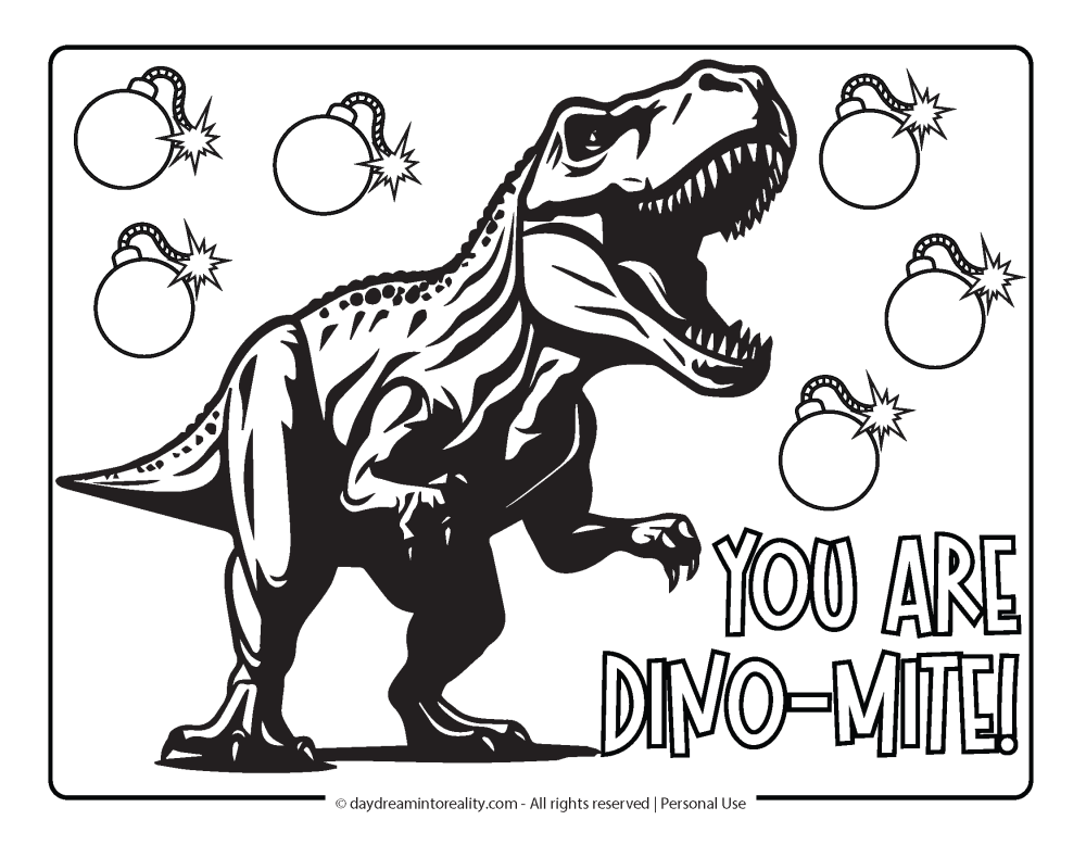 Valentines Day Coloring Page - T-rex you are dino-mite