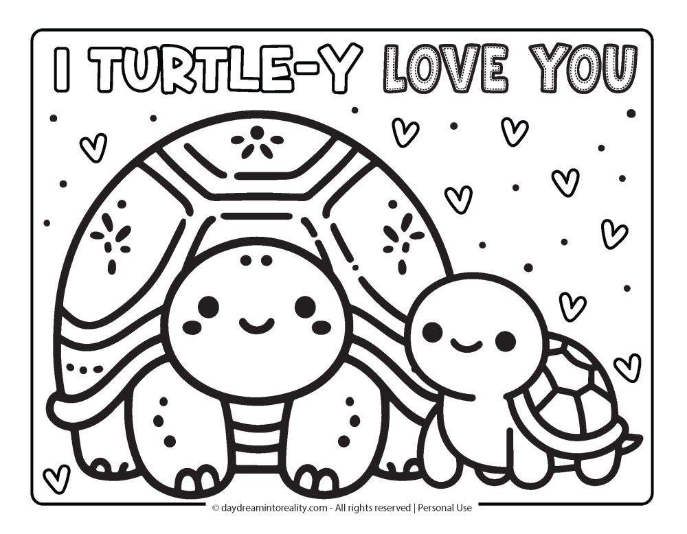 Valentines Day Coloring Page - I turtle-y love you