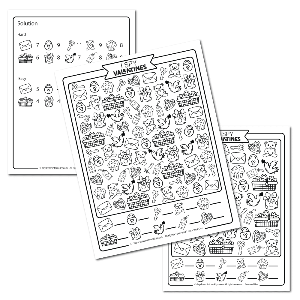 Valentine's Day I SPY Free Printable for coloring