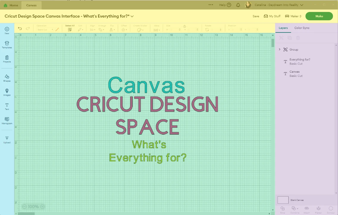 Cricut Design Space - Different Panels