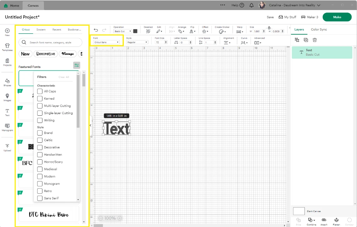 Cricut Design Space - Font Selection