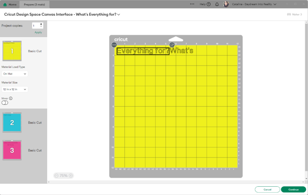 Cricut Design Space - Mat Preview Interface