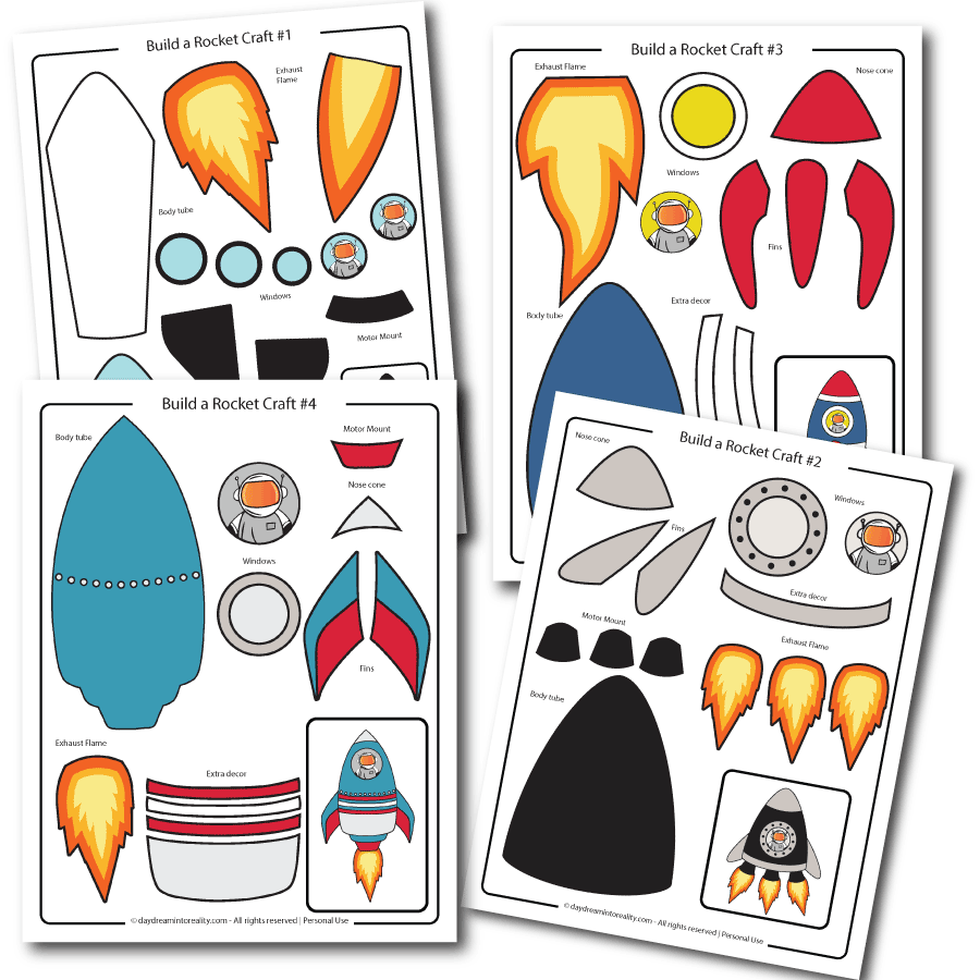 Paper Build a Rocket Craft free template in color