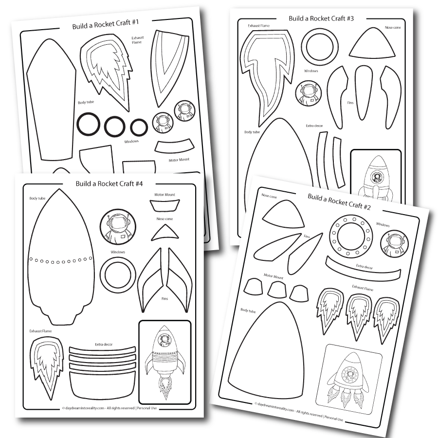 Paper Build a Rocket Craft free template for coloring